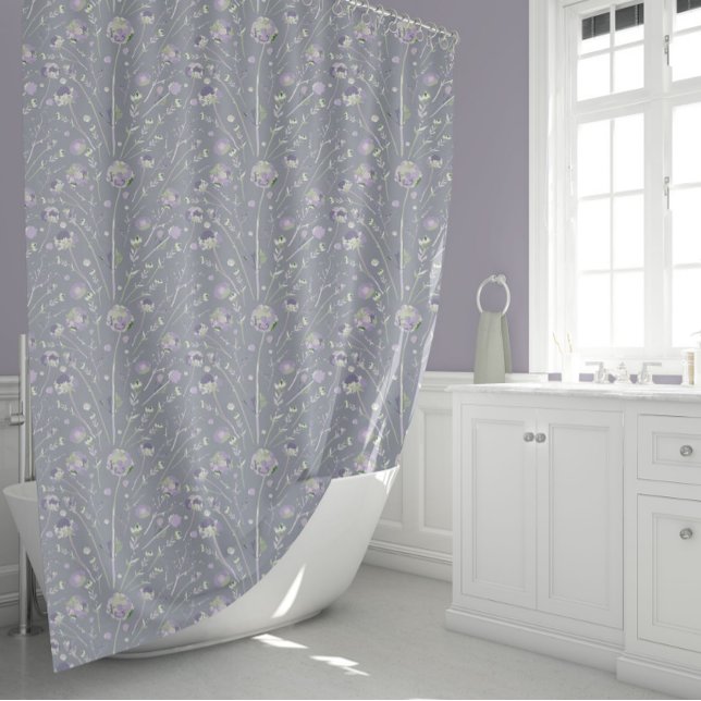 Elegant Purple Watercolor Flowers Shower Curtain (Elegant Lavender Purple Sage Watercolor Flowers Shower Curtain from Studio Posies.)