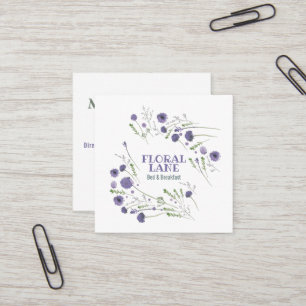 Elegant Purple Watercolor Flowers Vacation Rental Square Business Card