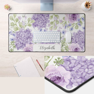 Elegant Purple Watercolor Large Floral Desk Mat