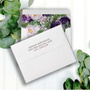 Elegant Purple Watercolor Peonies Floral Envelope