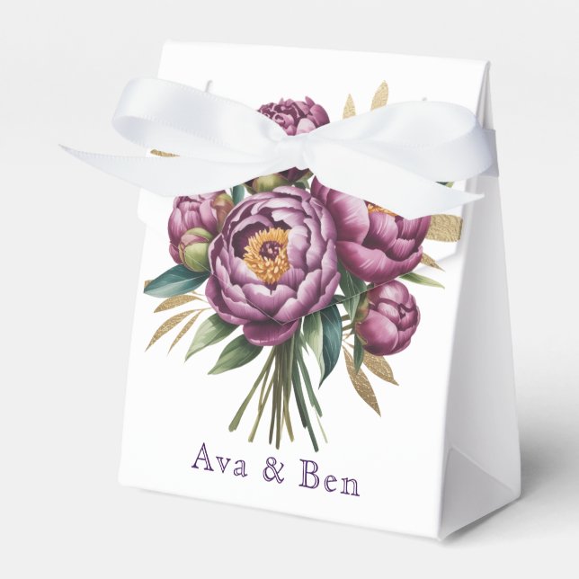 Elegant Purple Watercolor Peony Floral Wedding Favour Box (Front Side)