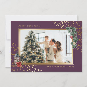 Elegant Purple Watercolor Photo Christmas Cards