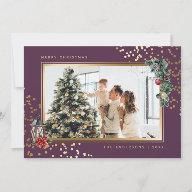 Elegant Purple Watercolor Photo Christmas Cards (Front)