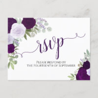 Elegant Purple Watercolor Roses Wedding RSVP