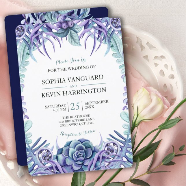 Elegant Purple Watercolor Succulent Floral Wedding Invitation (ELEGANT PURPLE WATERCOLOR SUCCULENT WEDDING INVITATION)