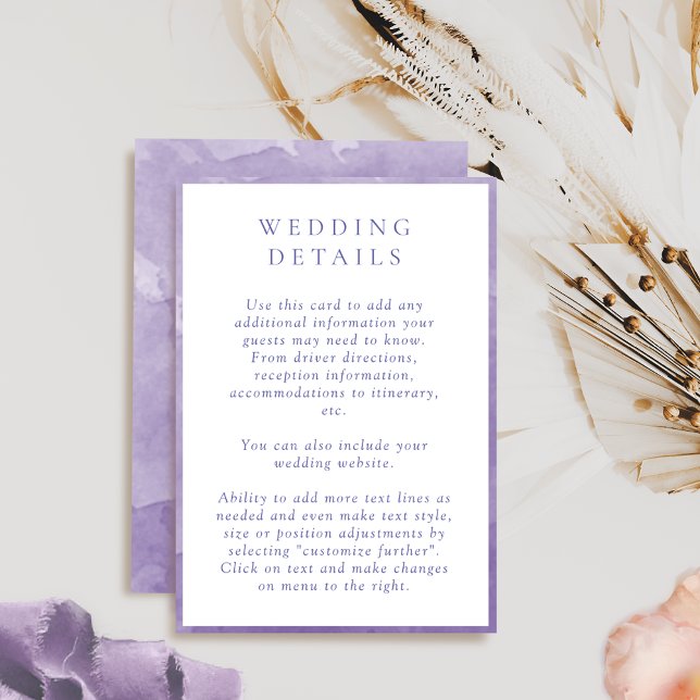 Elegant Purple Watercolor Wedding Details Enclosure Card (Creator Uploaded)