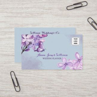 Elegant Purple Watercolor Wedding Planner Logo Business Card