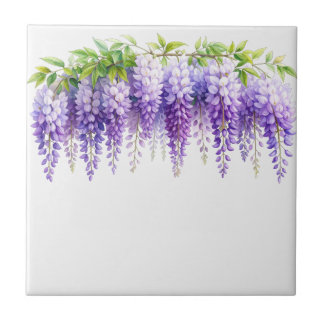 Elegant purple watercolor wisteria blue floral  tile