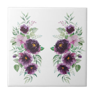 Elegant purple watercolor wisteria blue floral  tile