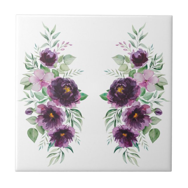 Elegant purple watercolor wisteria blue floral  tile (Front)