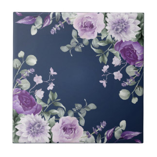 Elegant purple watercolor wisteria blue floral  tile