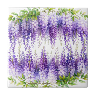 Elegant purple watercolor wisteria blue floral  tile