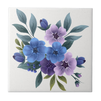 Elegant purple watercolor wisteria blue floral  tile
