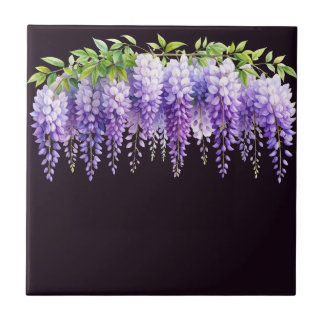 Elegant purple watercolor wisteria blue floral  tile