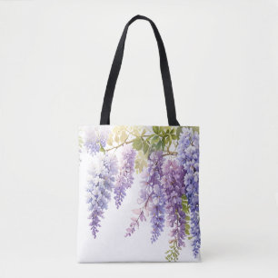 Elegant purple watercolor wisteria blue floral  tote bag