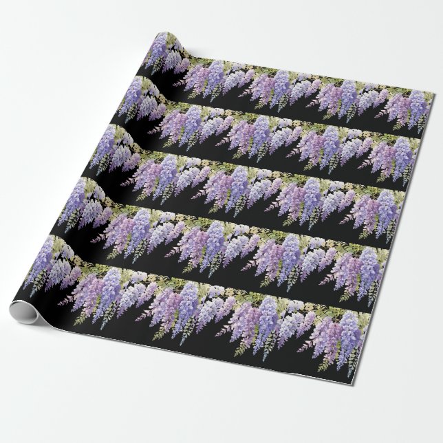 Elegant purple watercolor wisteria blue floral  wrapping paper (Unrolled)
