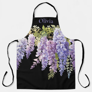 Elegant purple watercolor wisteria floral  apron