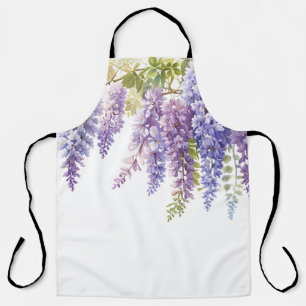 Elegant purple watercolor wisteria floral  apron