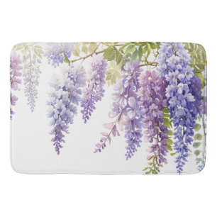 Elegant purple watercolor wisteria floral  bath mat