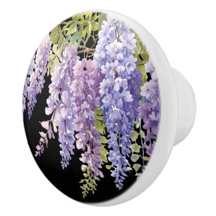 Elegant purple watercolor wisteria floral ceramic knob