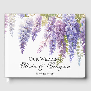 Elegant purple watercolor wisteria floral guest book