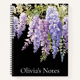Elegant purple watercolor wisteria floral  notebook