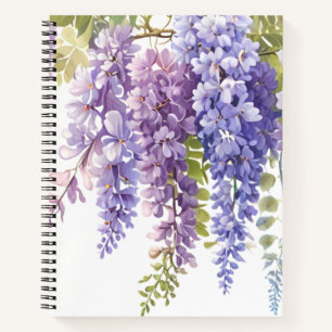 Elegant purple watercolor wisteria floral notebook