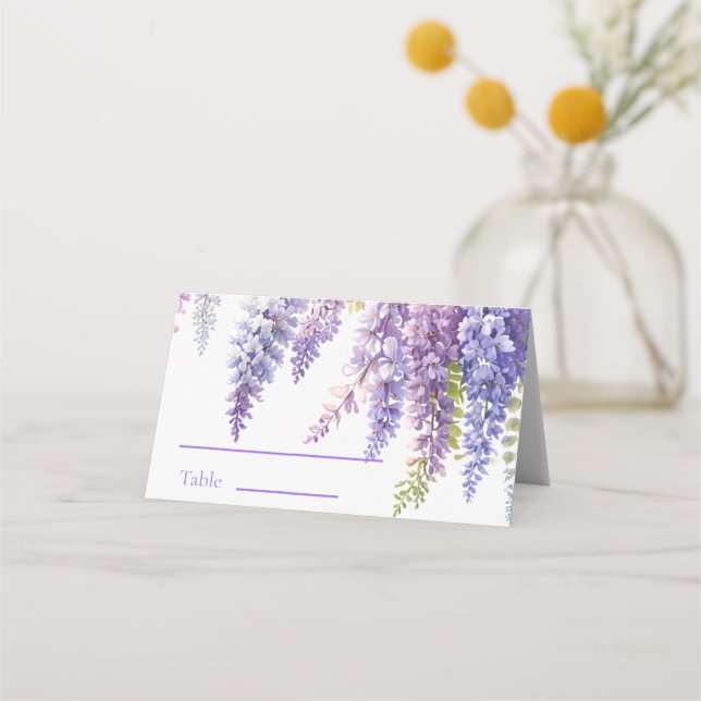 Elegant purple watercolor wisteria floral  place card (Front)