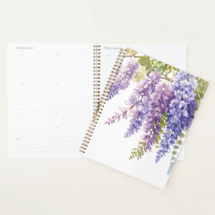 Elegant purple watercolor wisteria floral planner
