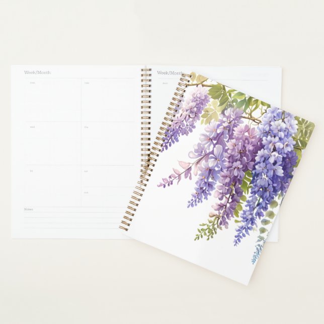 Elegant purple watercolor wisteria floral  planner (Display)