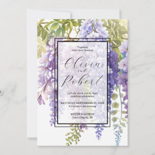 Elegant purple watercolor wisteria floral wedding invitation