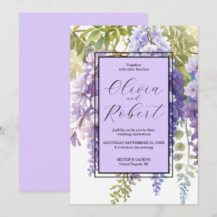 Elegant purple watercolor wisteria floral wedding invitation
