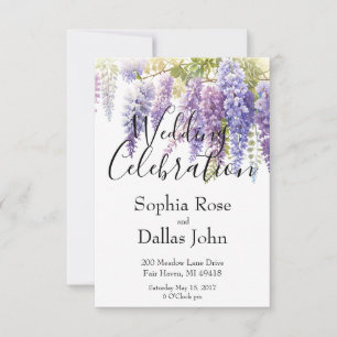 Elegant purple watercolor wisteria lilac wedding invitation