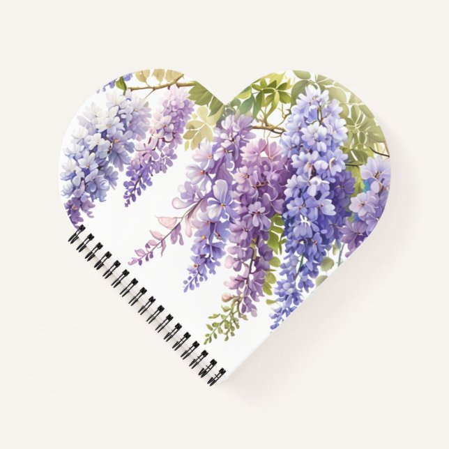 Elegant purple watercolor wisteria purple floral  notebook (Front)