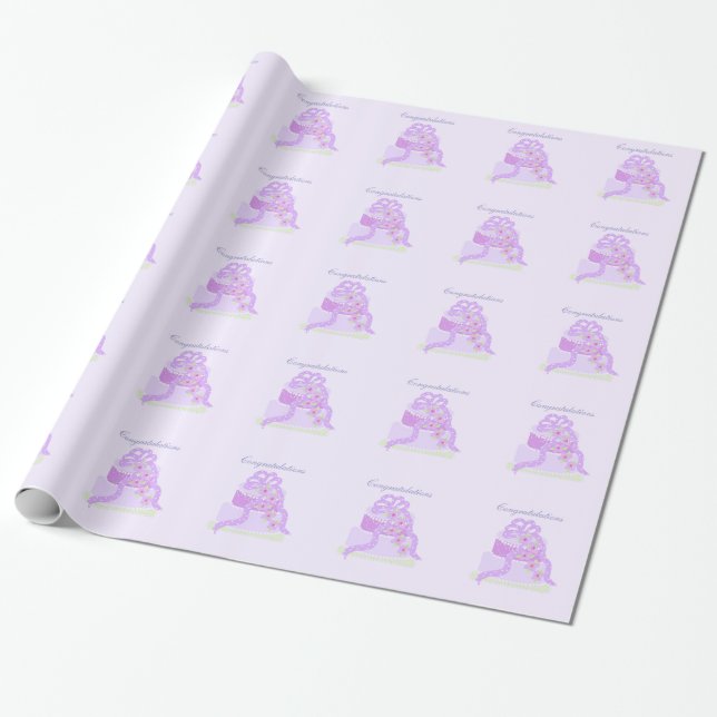 Elegant Purple Wedding Cake Wrapping Paper (Unrolled)