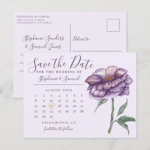Elegant Purple Wedding Calendar Save the Date Postcard
