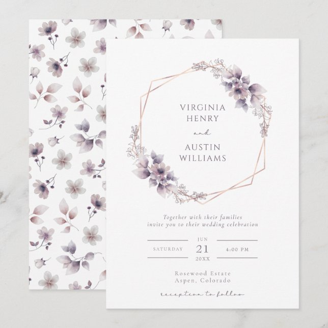 Elegant Purple Wedding Invitation (Front/Back)