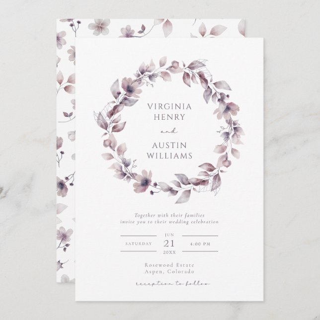 Elegant Purple Wedding Invitation (Front/Back)