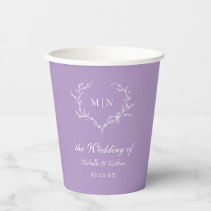 Elegant Purple Wedding Monogram Wreath Paper Cups