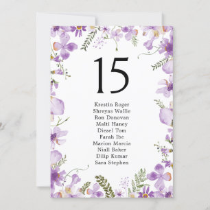 Elegant Purple Wedding Table Seating Chart Cards