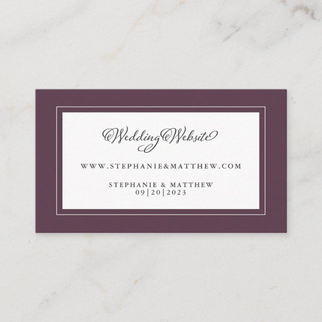 Elegant Purple Wedding Website Modern Chic Details Enclosure Card (Front)