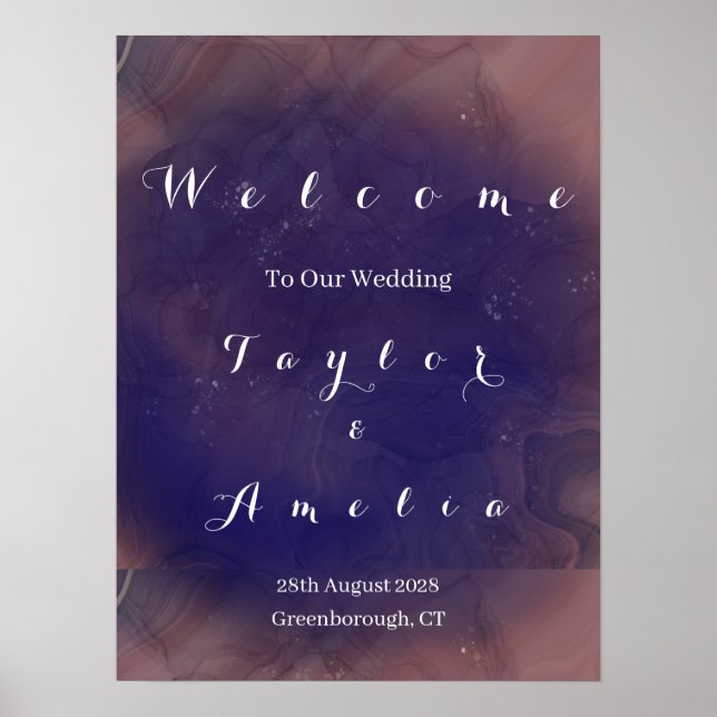 Elegant Purple Wedding Welcome Sign Poster (Front)