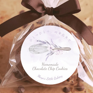 Elegant Purple Whisk Bakery Product Name Classic Round Sticker