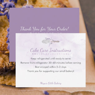 Elegant Purple Whisk Cake Care Instructions Thank You Card