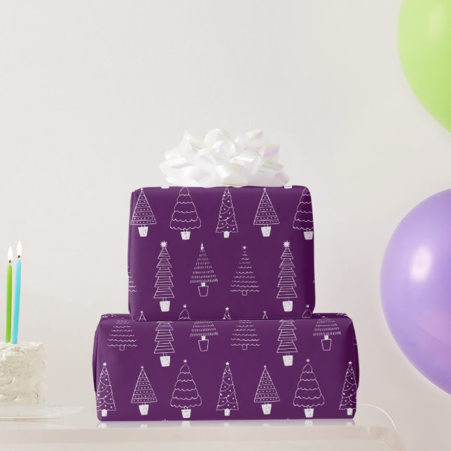 Elegant Purple White Christmas Pine Trees Wrapping Paper (Party Gifts)