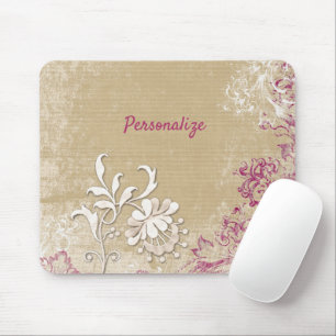Elegant Purple & White Fantasy Flowers Personalise Mouse Mat
