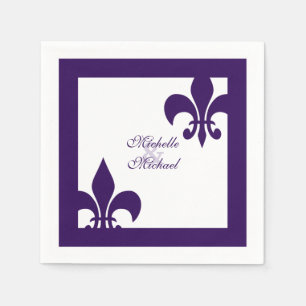 Elegant Purple White Fleur de Lis Wedding Napkin