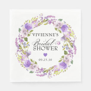 Elegant Purple White Floral Bridal Shower Napkin