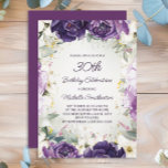Elegant Purple White Floral Glitter 30th Birthday Invitation<br><div class="desc">Elegant 30th birthday party invitation for women with pretty white and purple hand-painted flowers and sage green leaves accented with gold glitter. Personalised with a name and all of your party information. Contact me for assistance with your customisations or to request additional matching Zazzle products for your party.</div>
