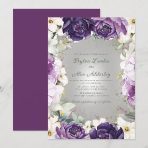 Elegant Purple White Floral Glitter Wedding Invitation